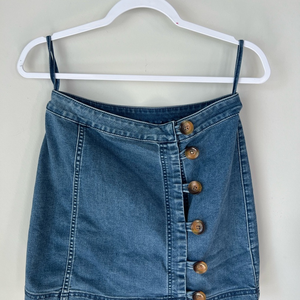 Free People Blue Denim Button-Front Mini Skirt